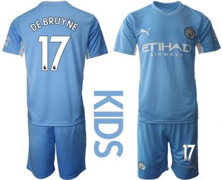 Manchester City Kinder Heim Trikot 2022 hellblau/weiß mit Aufdruck De Bruyne 17