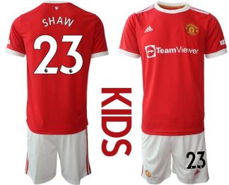 Manchester United Cup Heimtrikot 2022 für Kinder rot mit Aufdruck SHAW 23