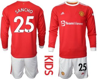 Manchester United Heimtrikot 2022 Trikotsatz Langarm in rot für Kinder mit Aufdruck Sancho 25