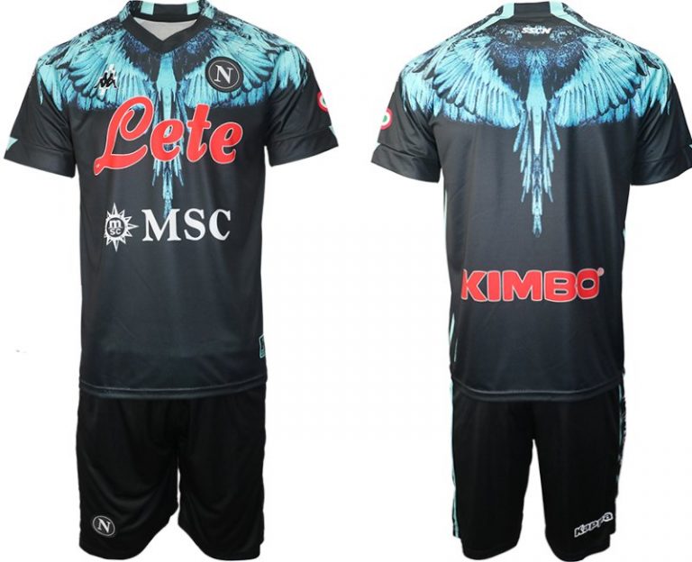 Marcelo Burlon Kappa Wings Soccer Shirt Black/Light Blue Napoli Kits