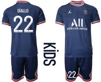 Paris Saint Germain PSG Heimtrikot 2021/22 für Kinder in blau mit Aufdruck Diallo 22