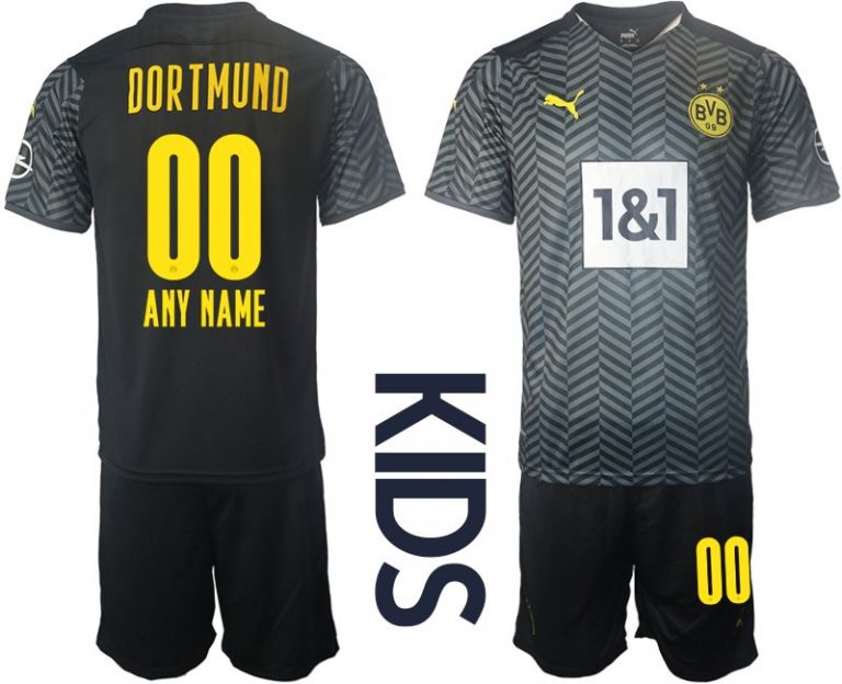 Personalisierbar Borussia Dortmund BVB Auswärtstrikot Saison 2022 für Kinder-1
