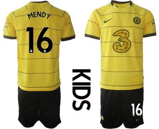 Personalisierbar FC Chelsea Auswärtstrikot 2021/22 Kinder gelb mit Aufdruck Mendy 16