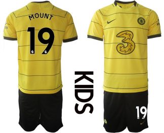 Personalisierbar FC Chelsea Auswärtstrikot 2021/22 Kinder gelb mit Aufdruck Mount 19