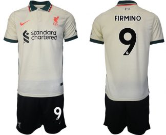 Personalisierbar FC Liverpool Auswärtstrikot 2021/22 beige mit Aufdruck FIRMINO 9