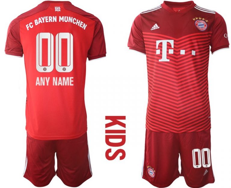 Personalisierbar Fußball Trikotsatz FC Bayern München Heimtrikot rot 2022 für Kinder-1