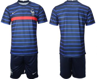Personalisierbar Herren Kurzarm T-Shirt Frankreich Trikot Home EM 2022 Blau