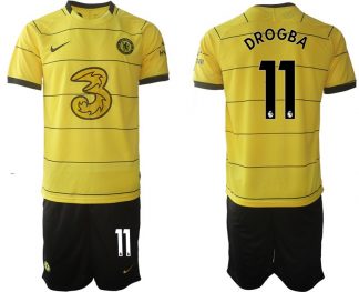 Personalisierbar Trikotsatz Chelsea FC 2022 Auswärtstrikot gelb/schwarz Drogba 11