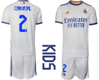 Real Madrid 2021/22 Heimtrikot Kinder Junior weiss blau mit Aufdruck Carvajal 2