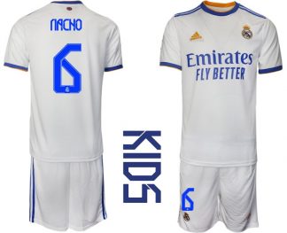Real Madrid 2021/22 Heimtrikot Kinder Junior weiss blau mit Aufdruck Nacho 6