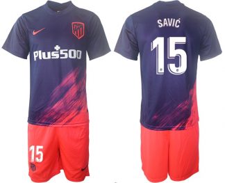 Spanische Vereine Atlético Madrid Auswärtstrikot 2021/22 dunkelblau/pink Savić 15