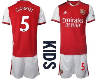 Trikotsatz FC Arsenal Heimtrikot 2021/2022 für Kinder weiß/rot mit Gabriel 5 Aufdruck