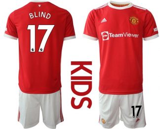 Trikotsatz Manchester United Heimtrikot 2022 Kinder rot mit Aufdruck Blind 17