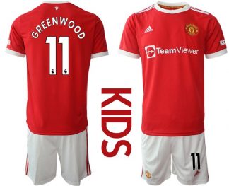 Trikotsatz Manchester United Heimtrikot 2022 Kinder rot mit Aufdruck Greenwood 11