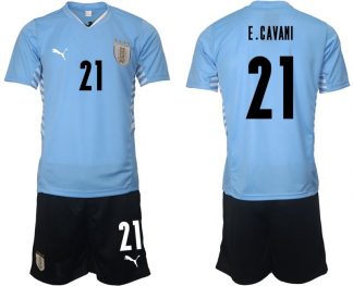 Uruguay 2022 Heimtrikot hellblau Herren Trikotsatz mit Aufdruck E.Cavani 21