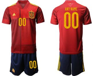 Spanien EM 2020 Heimtrikot Rot und Gelb Kurzarm + Marineblau Kurze Hosen