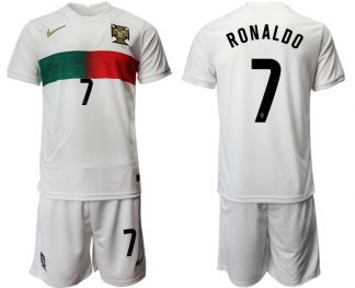 2022 Portugal Heimtrikot Away Weiß Trikotsatz Kurzarm + Kurze Hosen RONALDO 7
