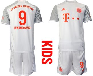 Bayern München 2020-2021 für Kinder Torwart-Auswärtstrikot Weiß Kurzarm Trikotsatz LEWANDOWSKI 9