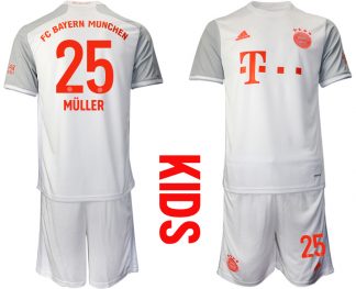 Bayern München 2020-2021 für Kinder Torwart-Auswärtstrikot Weiß Kurzarm Trikotsatz Müller 25