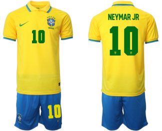 Brasilien 2022 WM Heimtrikots Gelb Trikotsatz Kurzarm + Kurze Hosen Billige Fussballtrikots NEYMAR JR 10