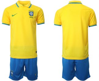 Brasilien 2022 WM Heimtrikots Gelb Trikotsatz Kurzarm + Kurze Hosen Günstige Fußballtrikots