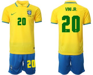 Brasilien 2022 WM Heimtrikots Gelb Trikotsatz Kurzarm + Kurze Hosen VINI JR.20
