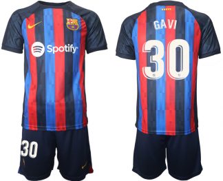 FC Barcelona 2022/23 Heimtrikot dunkles Blau Trikotsatz Kurzarm mit Aufdruck GAVI 30