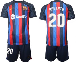 FC Barcelona 2022/23 Heimtrikot dunkles Blau Trikotsatz Kurzarm mit Aufdruck ROBERTO 20