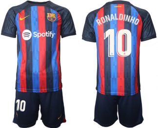 FC Barcelona 2022/23 Heimtrikot dunkles Blau Trikotsatz Kurzarm mit Aufdruck Ronaldinho 10