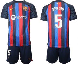 FC Barcelona 2022/23 Heimtrikot dunkles Blau Trikotsatz Kurzarm mit Aufdruck SERGIO 5