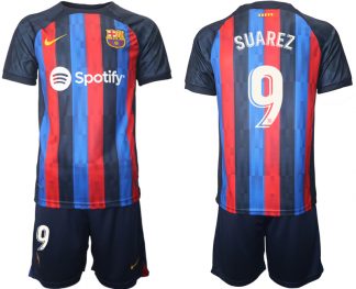 FC Barcelona 2022/23 Heimtrikot dunkles Blau Trikotsatz Kurzarm mit Aufdruck SUAREZ 9