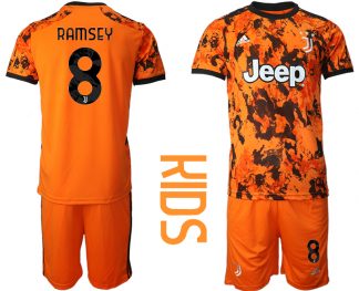 Günstige Fussballtrikot Juventus Turin 20-21 Ausweichtrikot Orange Schwarz Kinder Trikotsatz RAMSEY #8