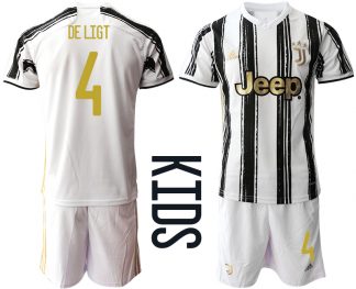 Günstige Fussballtrikot Juventus Turin 2020-2021 Auswärtstrikot weiß/schwarz Kinder DE LIGT #4