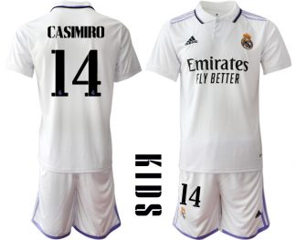 Günstige Fussballtrikot Kinder Heimtrikot Real Madrid Home Trikot weiß lila 2022/23 CASIMIRO #14