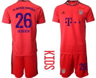 Kinder Bayern München 2020-2021 Torwart-Auswärtstrikot Rot Kurzarm Trikotsatz ULREICH 26