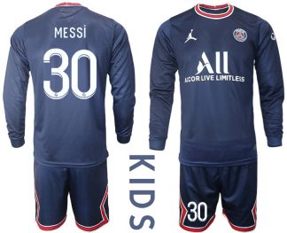 Kinder Fußballtrikots Paris St. Germain Trikot Home 2021/22 Blau mit Aufdruck MESSI 30
