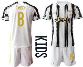Personalisierbar Juventus Turin Kinder Heim Trikot 2020/21 Weiß/schwarz RAMSEY #8