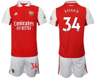 Arsenal 2022/23 Heimtrikot für Herren rot-weiß Trikotsatz Kurzarm + Kurze Hosen XHAKA 34