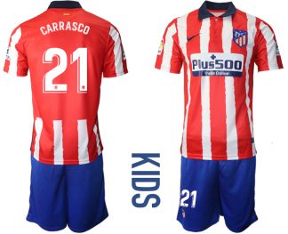 Kinder Atlético Madrid 2020-21 Home Trikot weiß-roten Streifen CARRASCO 21