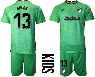 Kinder Atlético Madrid 2020-21 Torwarttrikot Grün Kurzarm + Kurze Hosen OBLAK 13