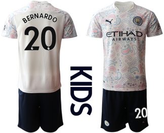 Kinder Manchester City Ausweichtrikot 2020-2021 Trikotsatz weiß/violett 3rd Trikot BERNARDO #20