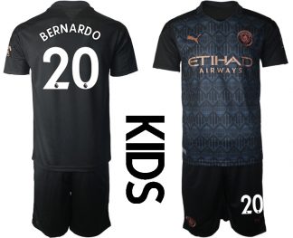 MAN CITY Kinder Manchester City Auswärtstrikot 2020-21 Trikotsatz schwarz/kupfer BERNARDO #20