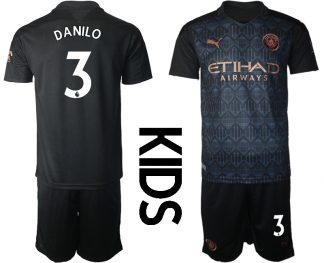 MAN CITY Kinder Manchester City Auswärtstrikot 2020-21 Trikotsatz schwarz/kupfer DANILO #3