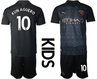 MAN CITY Kinder Manchester City Auswärtstrikot 2020-21 Trikotsatz schwarz/kupfer KUN AGÜERO #10