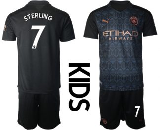 MAN CITY Kinder Manchester City Auswärtstrikot 2020-21 Trikotsatz schwarz/kupfer STERLING #7