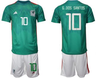 Mexiko Trikots 2022 Heimtrikot Trikotsatz Grün Kurzarm + Weiß Kurze Hosen G.DOS SANTOS #10