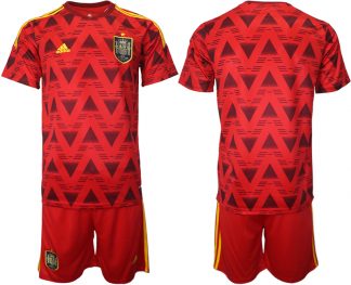 Spanien Heimtrikot für die WM 2022 Rot Trikotsatz Kurzarm + Kurze Hosen Günstige Fußballtrikots