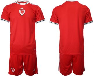 Wales Heimtrikots 2022 rot Trikotsatz Kurzarm + Kurze Hosen Frauen Fußballtrikots