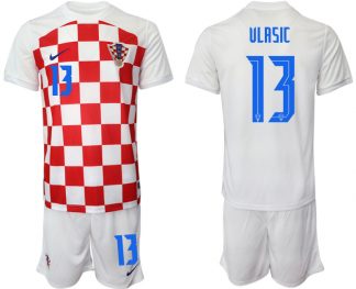 Herren Kroatien Heimtrikot WM-2022 weiß Rot Kaufen Kurzarm + Kurze Hosen VLASIC #13