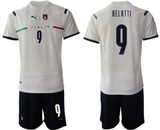 BELOTTI #9 Italien Euro 2021 Auswärtstrikots FIGC Trikotsatz weiß Kurzarm + Kurze Hosen